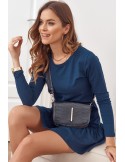 Kleid mit Rüschen und langen Ärmeln, Marineblau FK555 – Online-Shop – Boutique